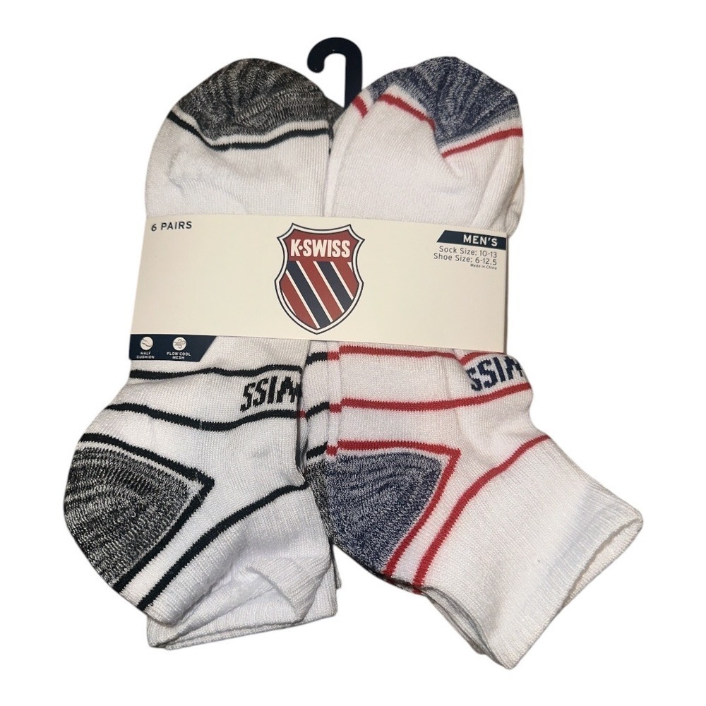 K Swiss Mens White Quarter Socks, Size 10-13 (Shoe size 6-12.5)